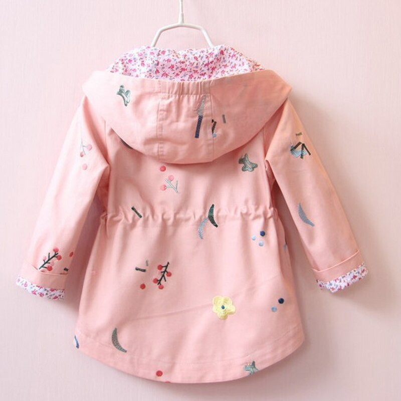 Toddler Girls Dot Printed Vējjaka Mētelis Jakas Zīdaiņiem Bērni ar Kapuci Izšuvumi Ziedi Virsdrēbes Bērnu Apģērbs 2 4 6 gadi