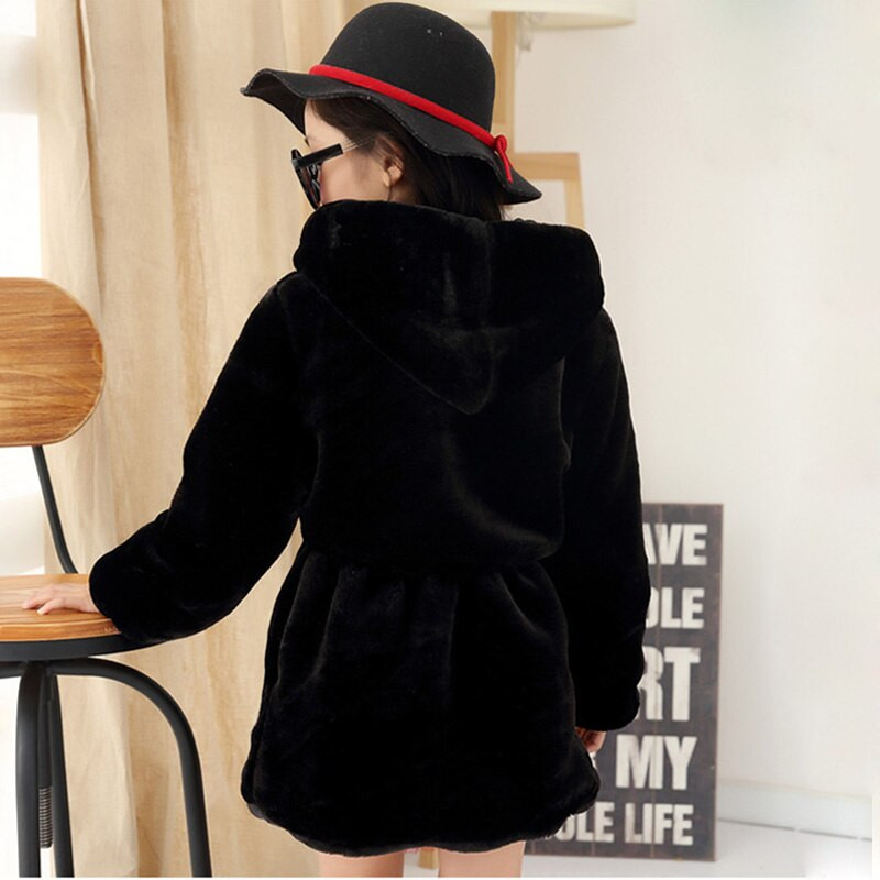 Κοριτσίστικο παλτό από ψεύτικη γούνα Χειμερινό μακρυμάνικο με κουκούλα Ζεστό μπουφάν Απομίμηση μακρύ παλτό από γούνα κουνελιού για παιδιά 8-13 ετών Απαλά ρούχα CL1043