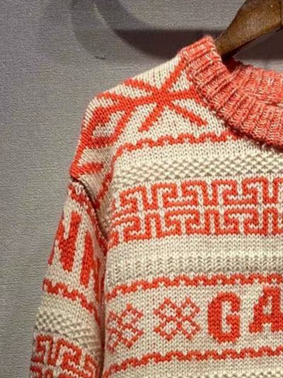 Ženski džemper dugih rukava s slovnim jacquard o-izrezom, rana jesen, novi ženski široki pleteni pulover u kontrastnoj boji